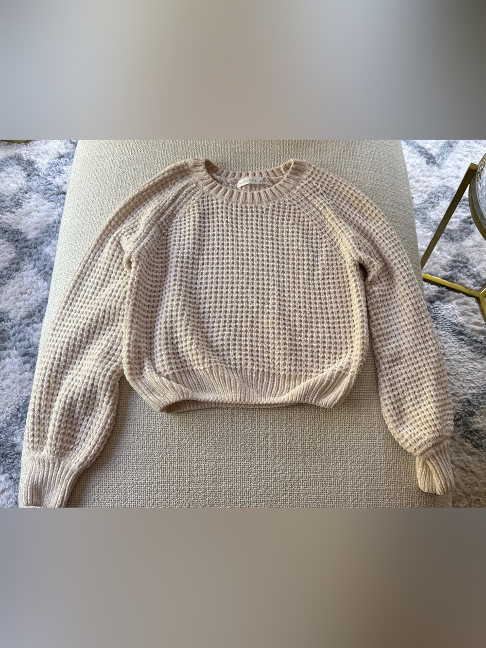 Altar'd State Cream Waffle Knit Crewneck Sweater